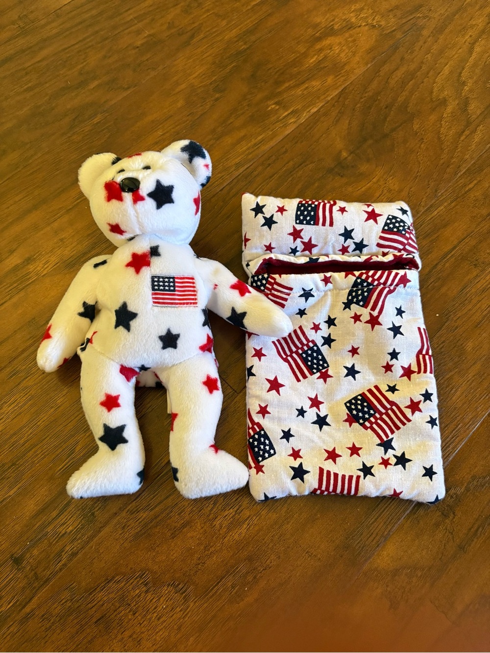 Ty Patriotic Star Bear Plush with Flag-Print Sleep Sack - White, Red & Blue